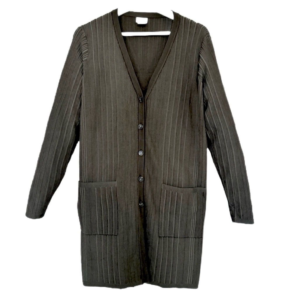 Chicos | V-Neck Button Down Ribbed Front Pocket Cardigan (M) Olive - Picture 3 of 11